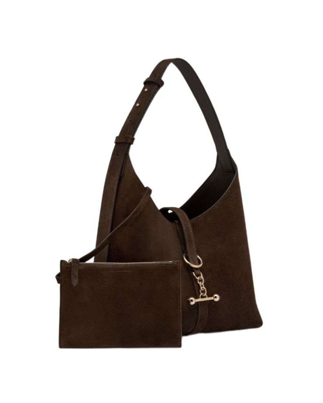 Strathberry Brown Bar-Detail Suede Shoulder Bag
