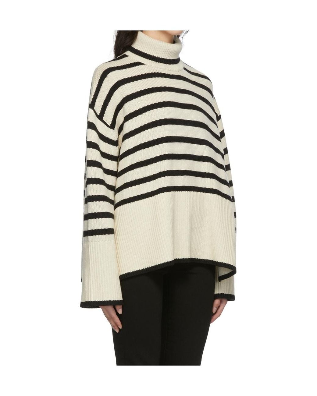 Totême Black Striped Turtleneck Wool-Blend Knitted Jumper