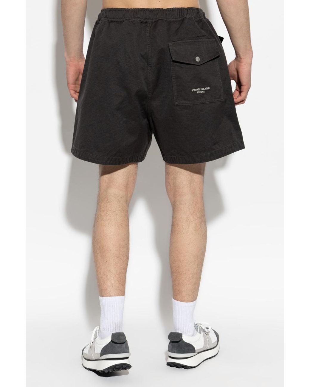 Stone Island Black X Marina Belt Shorts for men