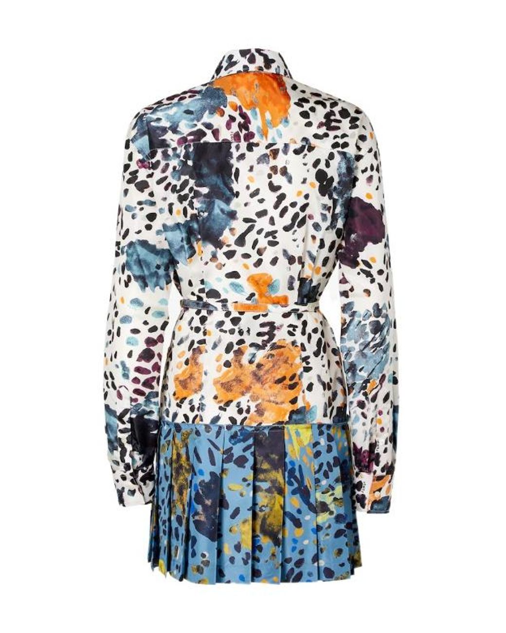 Fendi Blue Falena Print Belted Pleated Mini Dress