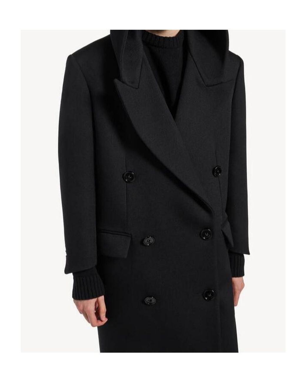 Balenciaga Black Long Hooded Double-Breasted Coat