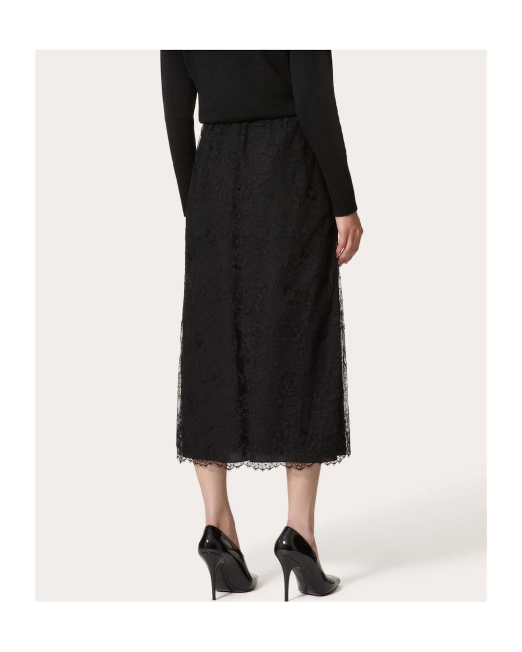 Valentino Black Lace Midi Skirt
