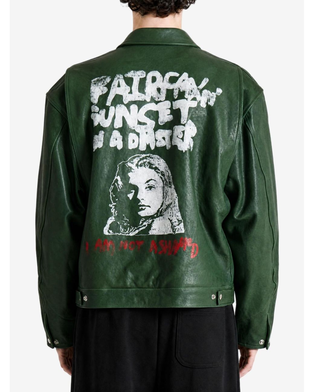 Paly Hollywood Green Oversized Drop-Shoulder Leather Work Jacket for men