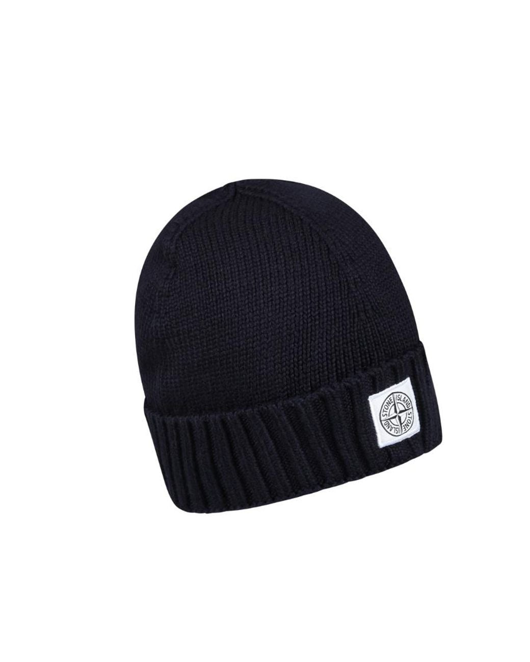 Stone Island Blue Logo-Patch Ribbed-Knit Beanie