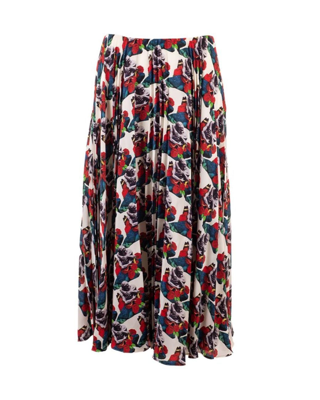 Valentino White X Undercover Lovers Print Pleated Skirt