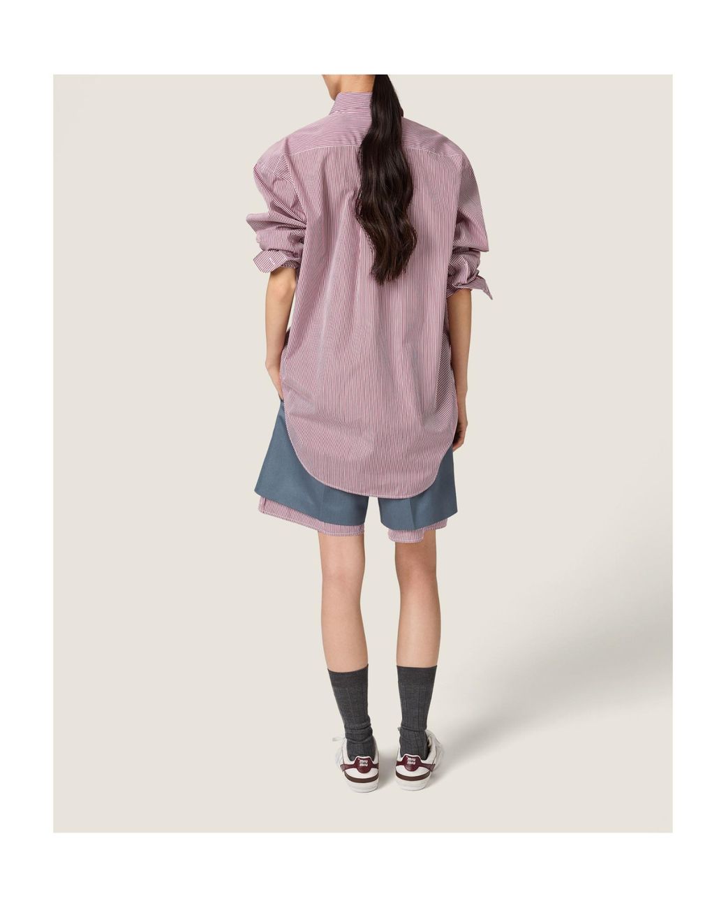 Miu Miu Purple Logo-Embroidered Striped Shirt