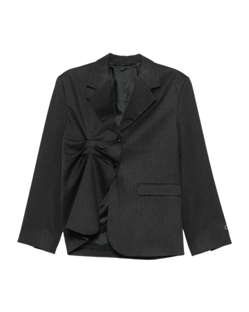 AVAVAV Black Pinstripe-Pattern Gathered-Detail Blazer