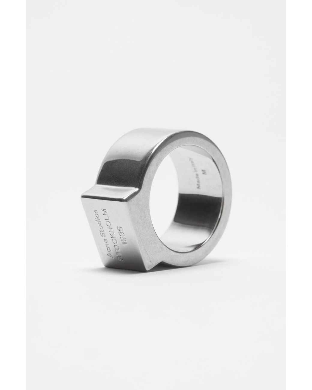 Acne Studios Rectangular-Logo Signet Ring in White for Men | Lyst UK