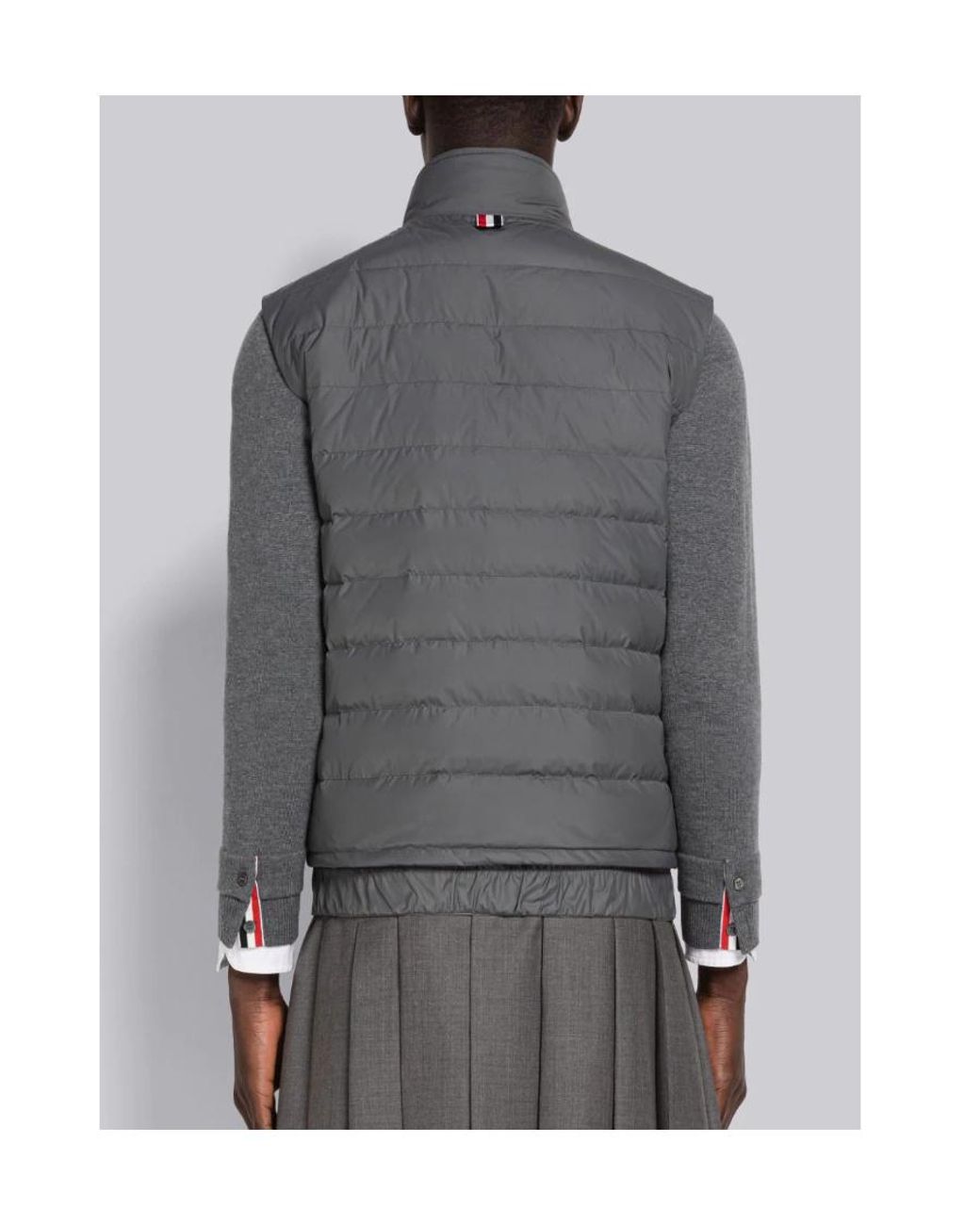 Thom Browne Gray Twill Down-Filled 4-Bar Ski Vest for men