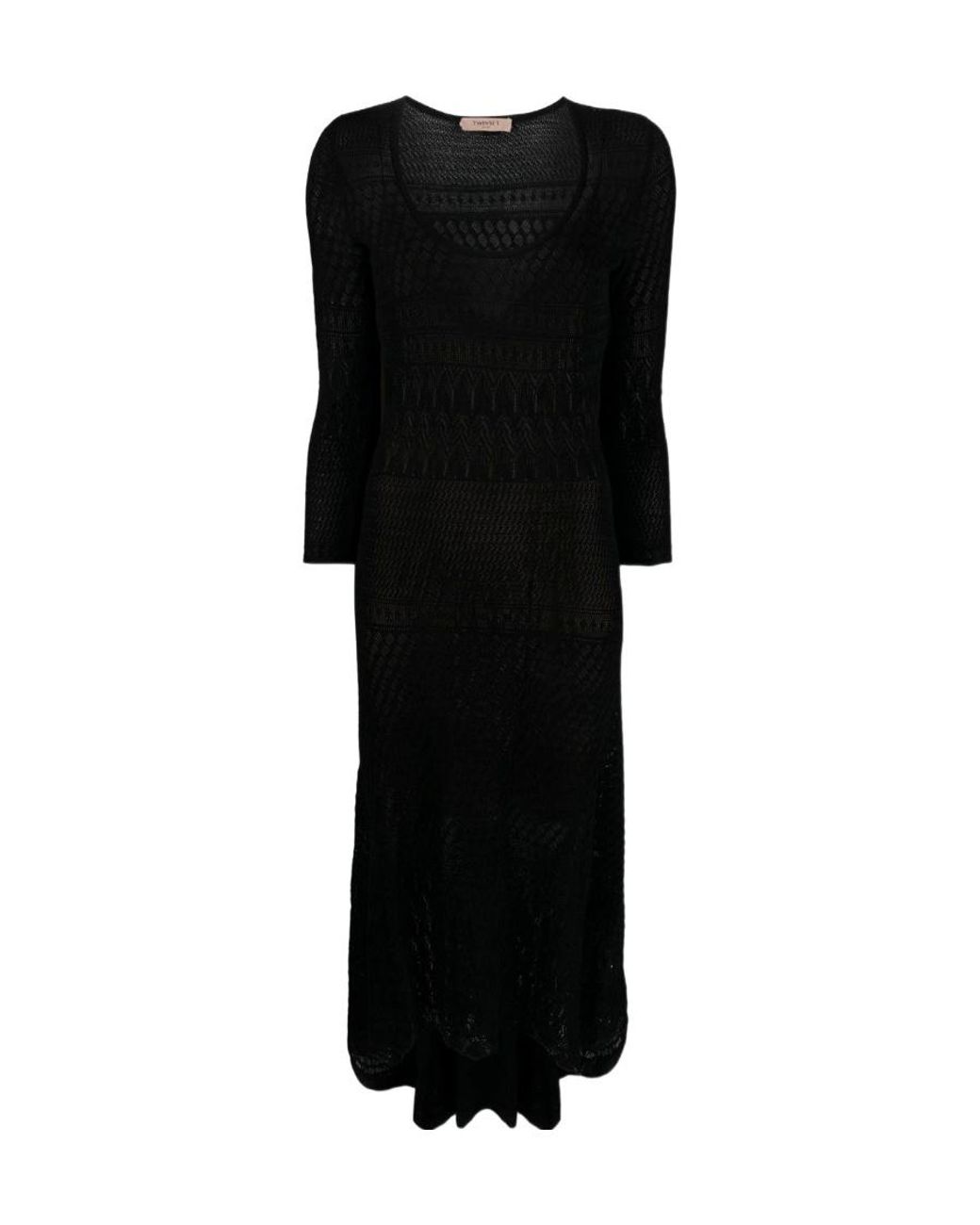 Twinset Black Open-Knit Midi Dress