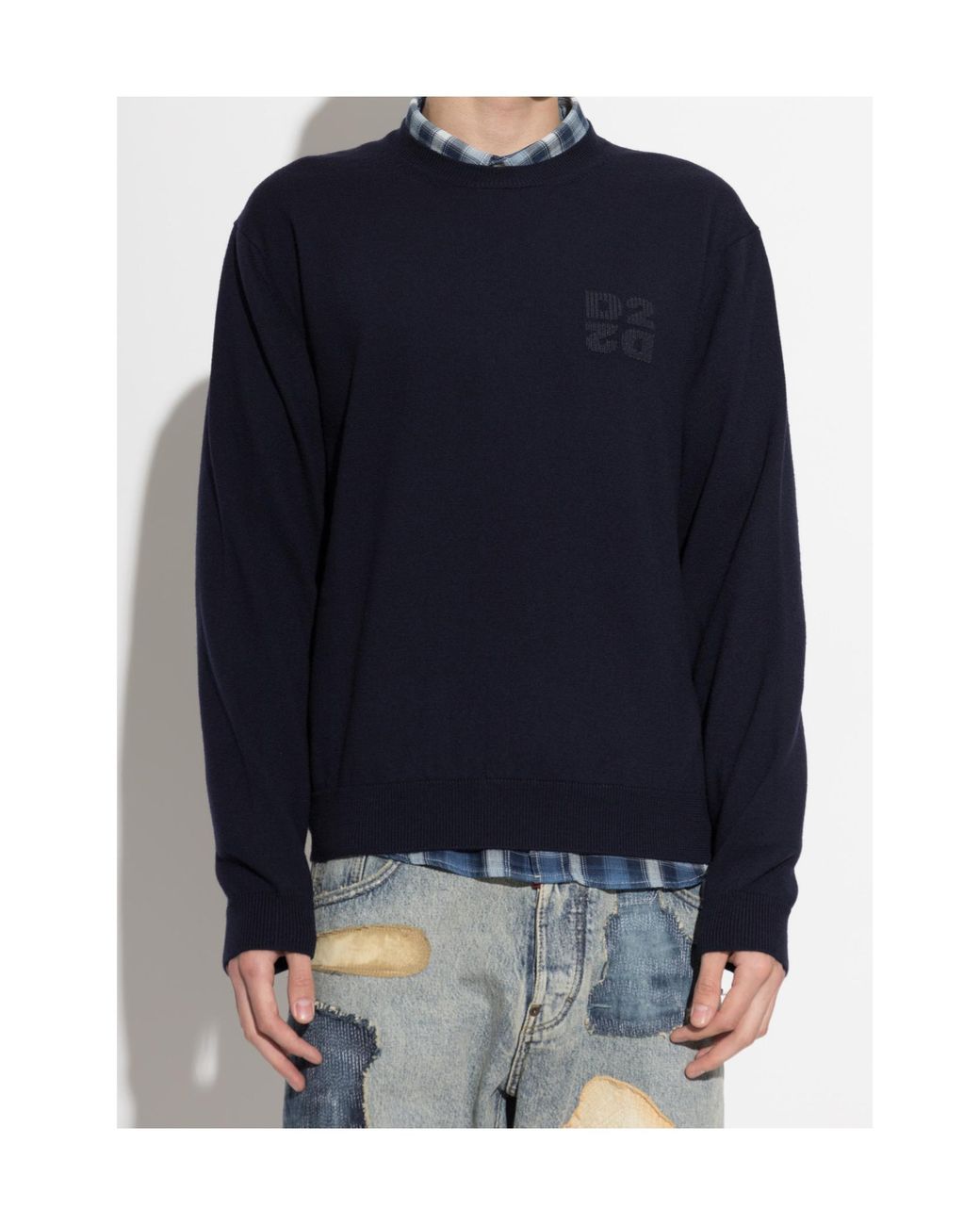 DSquared² Blue Logo Crew Neck Knitted Sweater for men