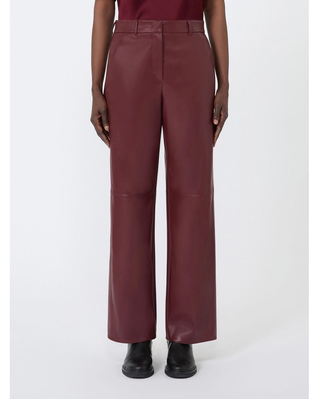 Max Mara Red S Coated Straight-Leg Pants