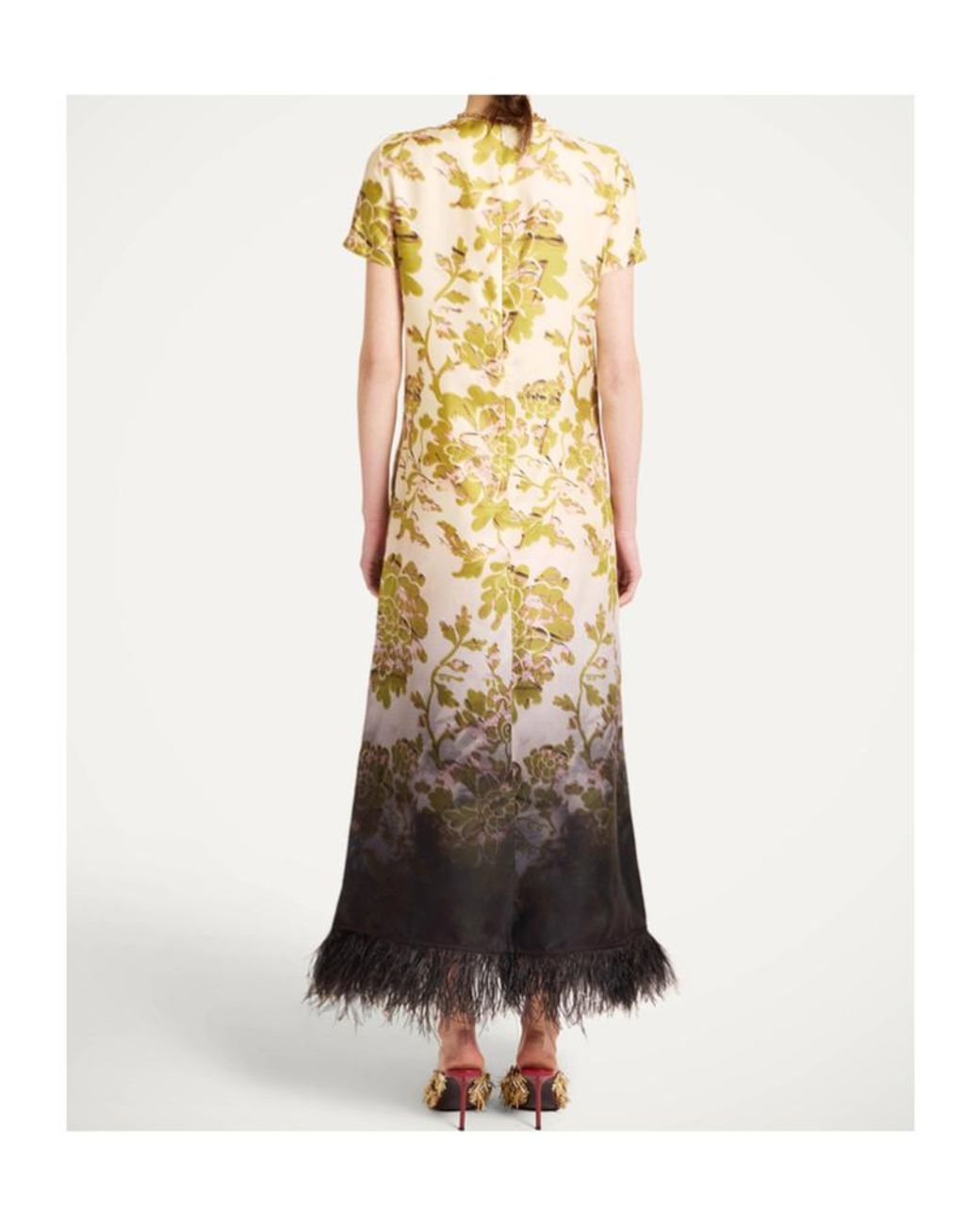 LaDoubleJ Metallic Swing Feather-Trim Maxi Dress