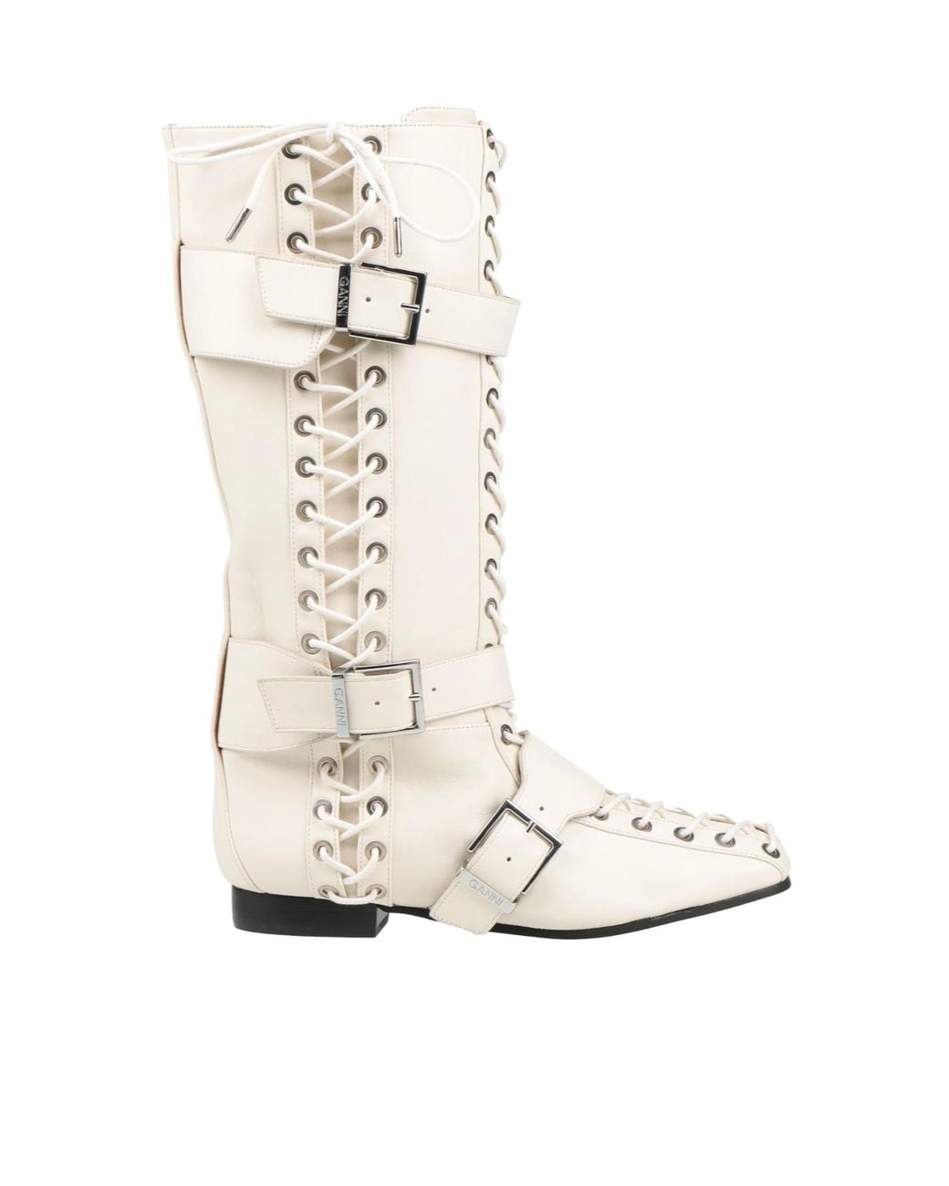 Ganni White Fashion Lace-Up Square-Toe Boots