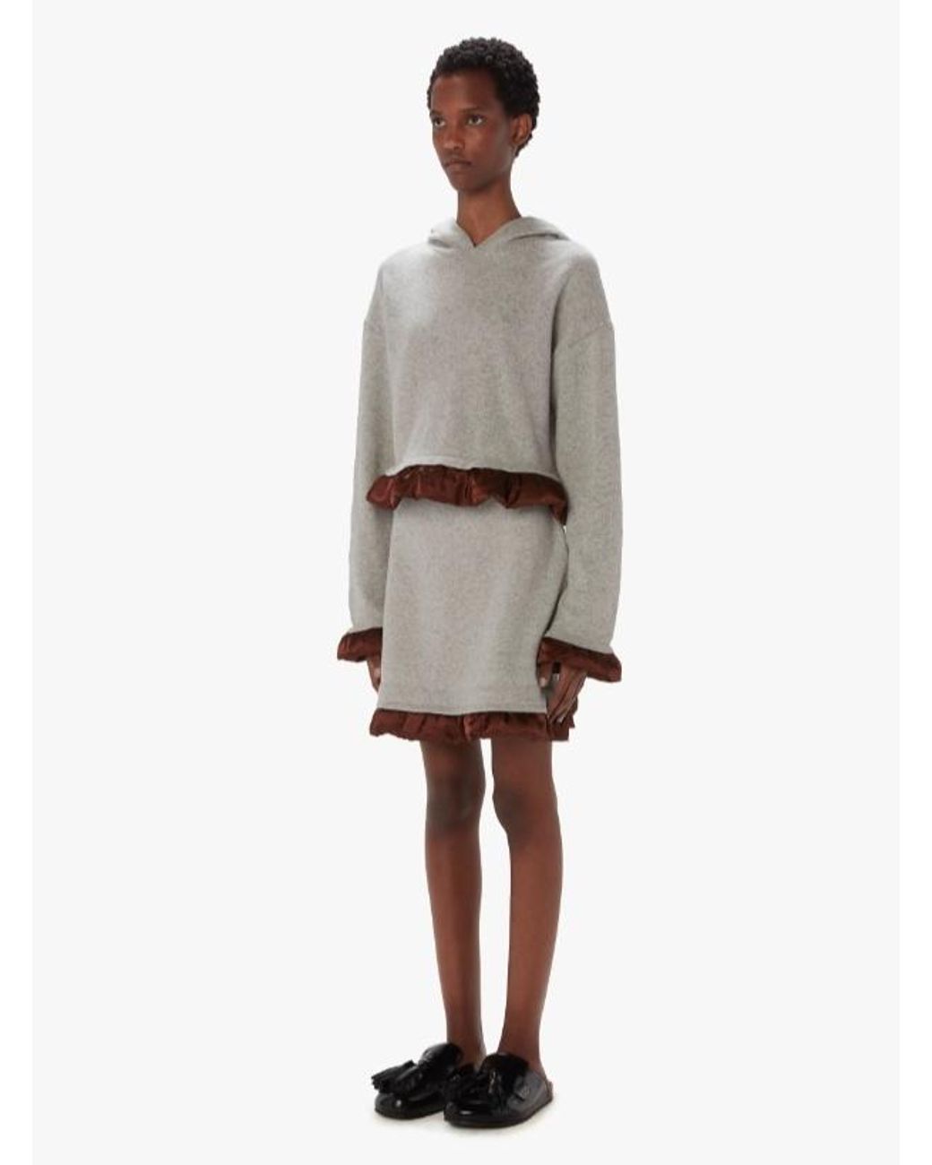 J.W. Anderson Gray Satin-Trimmed Cropped Hoodie