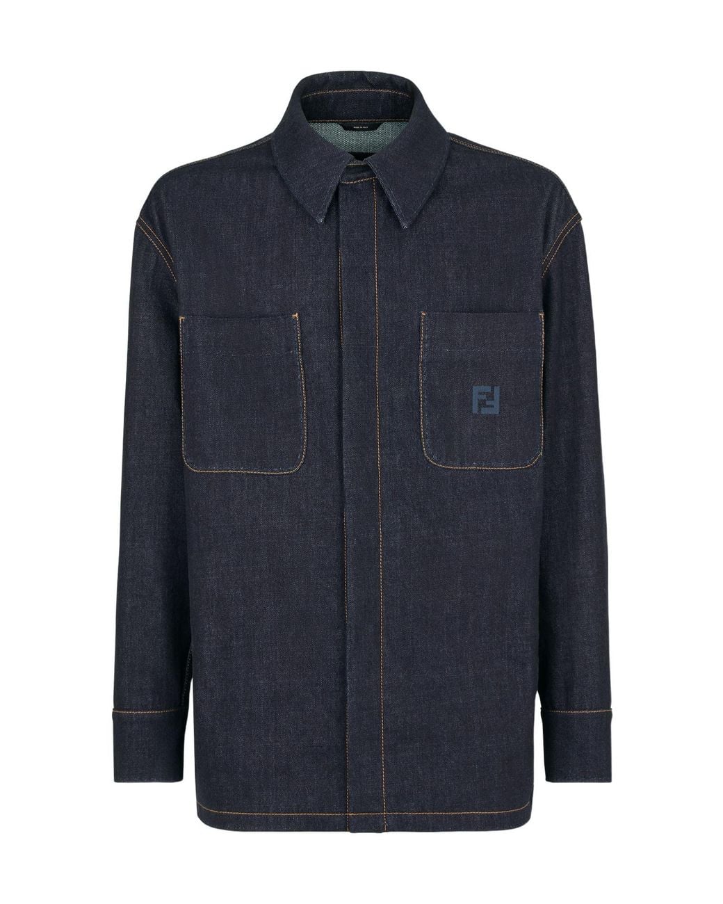Fendi Blue Logo Embroidered Denim Jacket for men