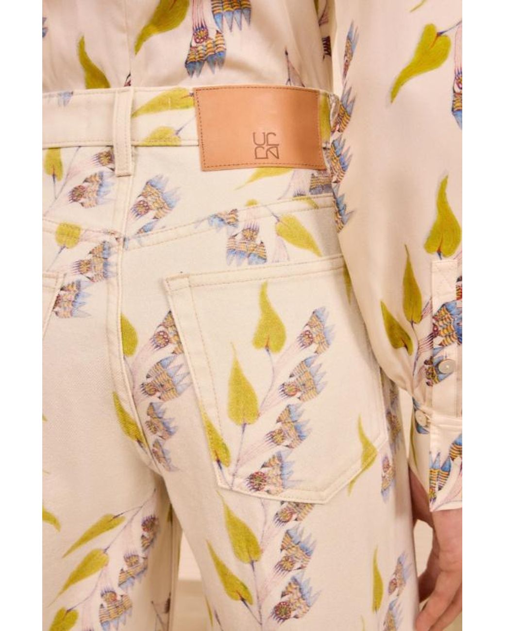 Ulla Johnson Natural Floral Mid-Rise Wide-Leg Jeans