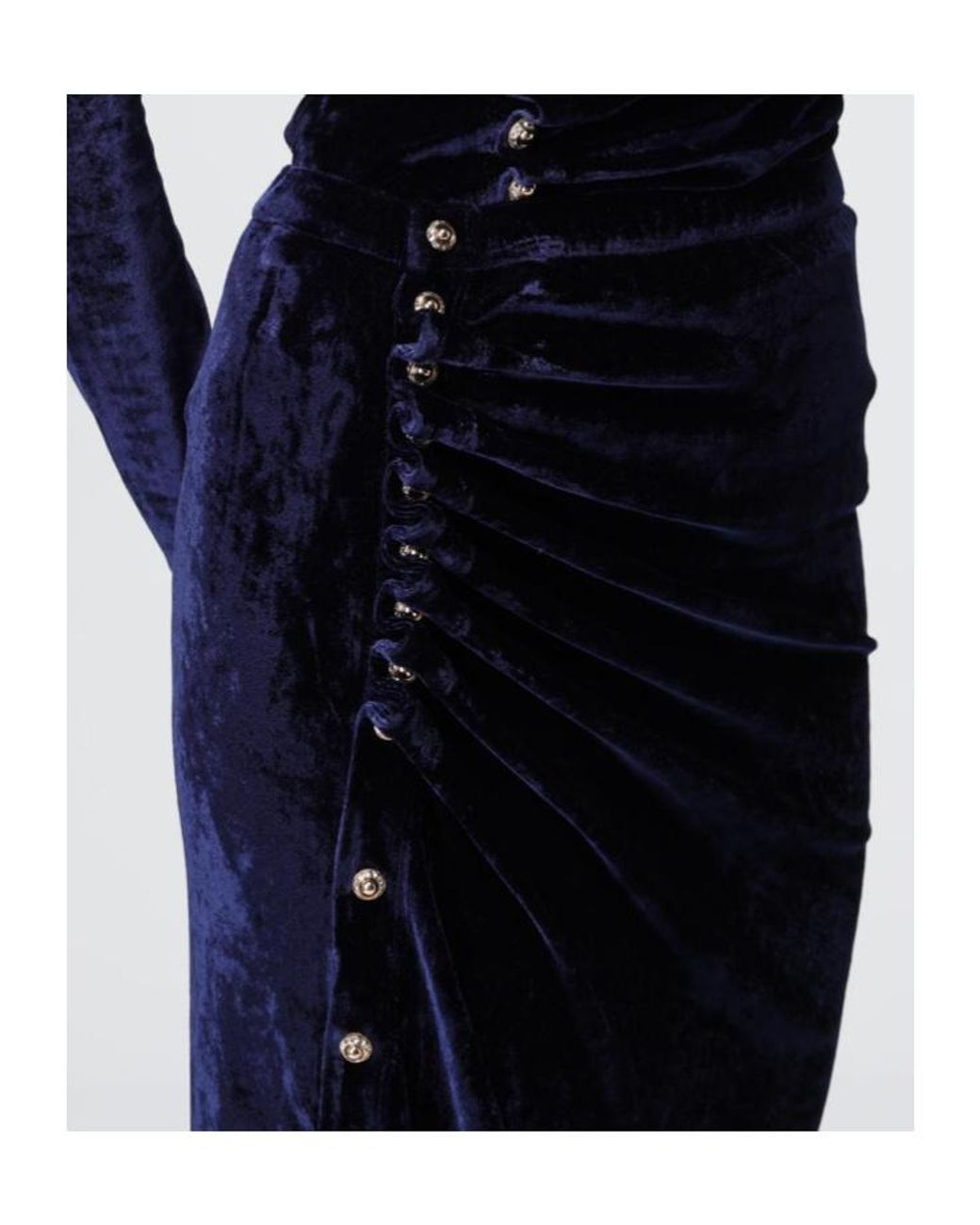 Rabanne Blue Ruched Velvet Midi Skirt