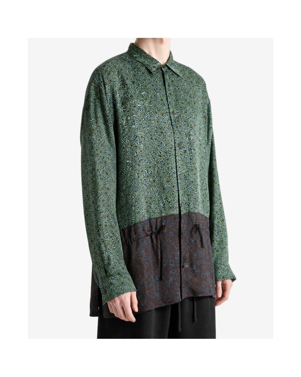 Dries Van Noten Green All-Over Print Fluid Shirt for men
