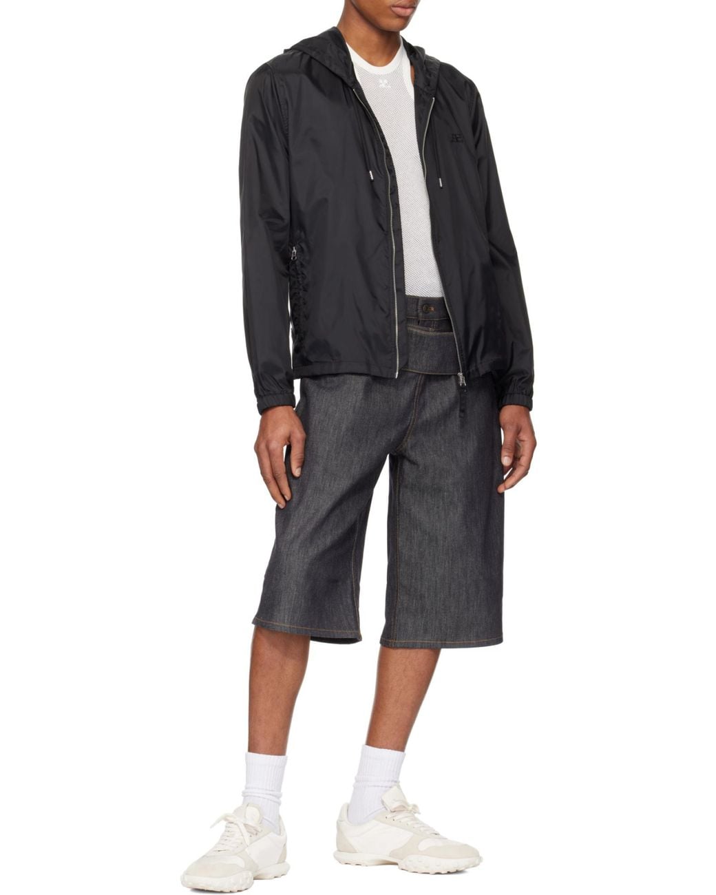 Courreges Black Courrèges Drawstring Hooded Windbreaker for men