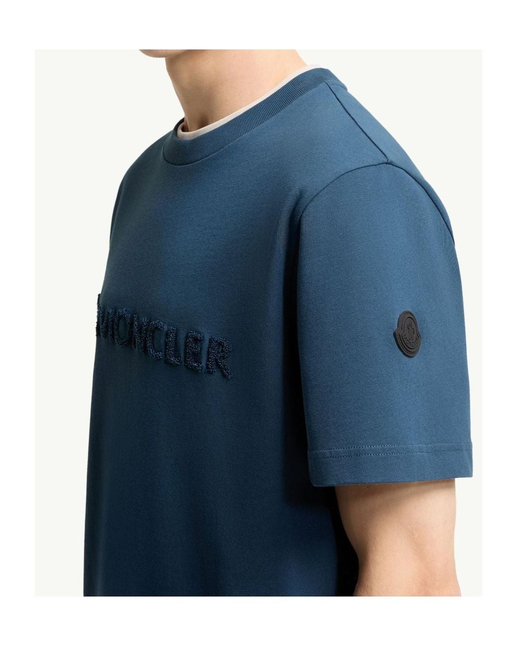 Moncler Blue Logo Patch Crewneck T-Shirt for men