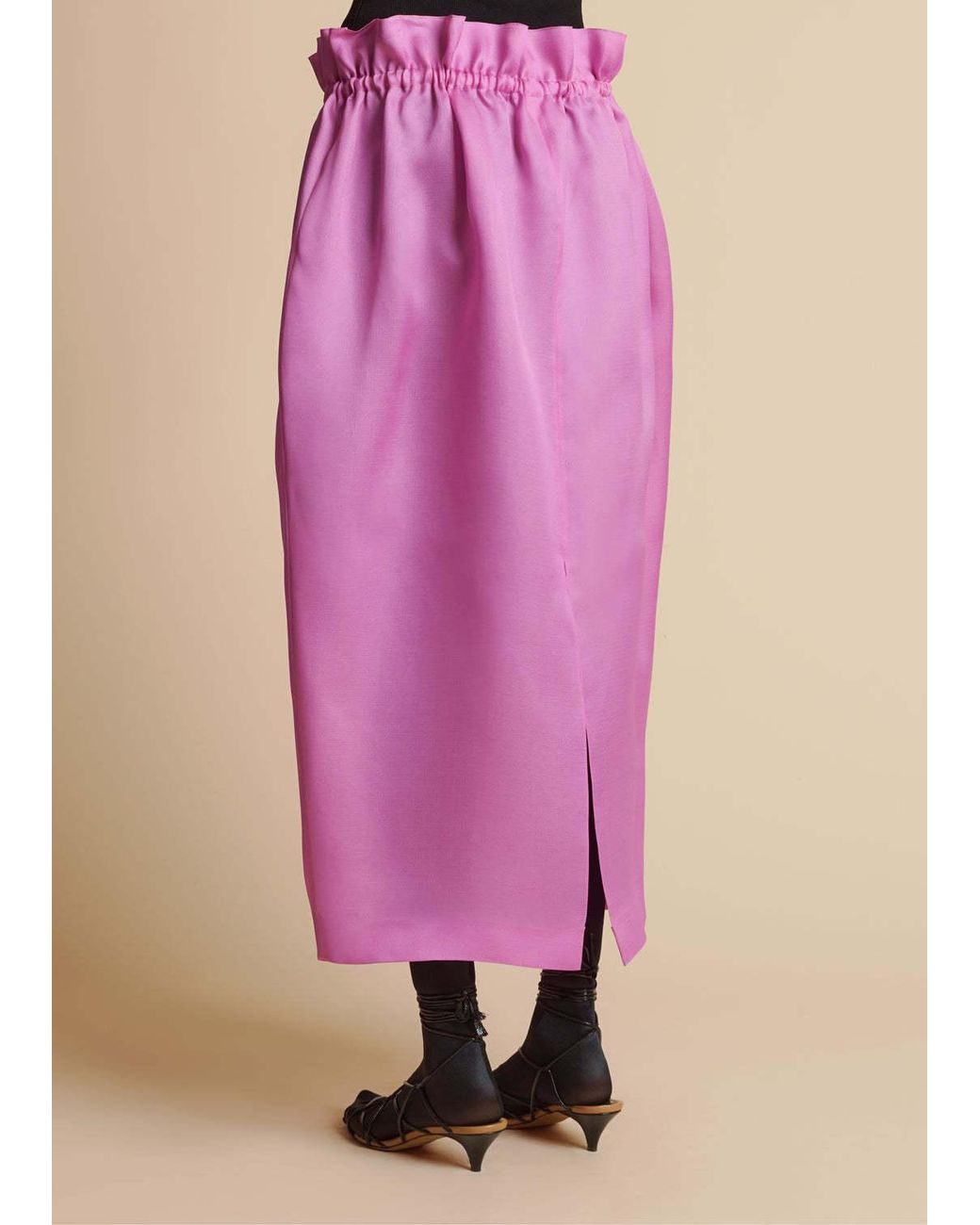 Khaite Pink Ember Paperbag-waist Silk Organza Midi Skirt
