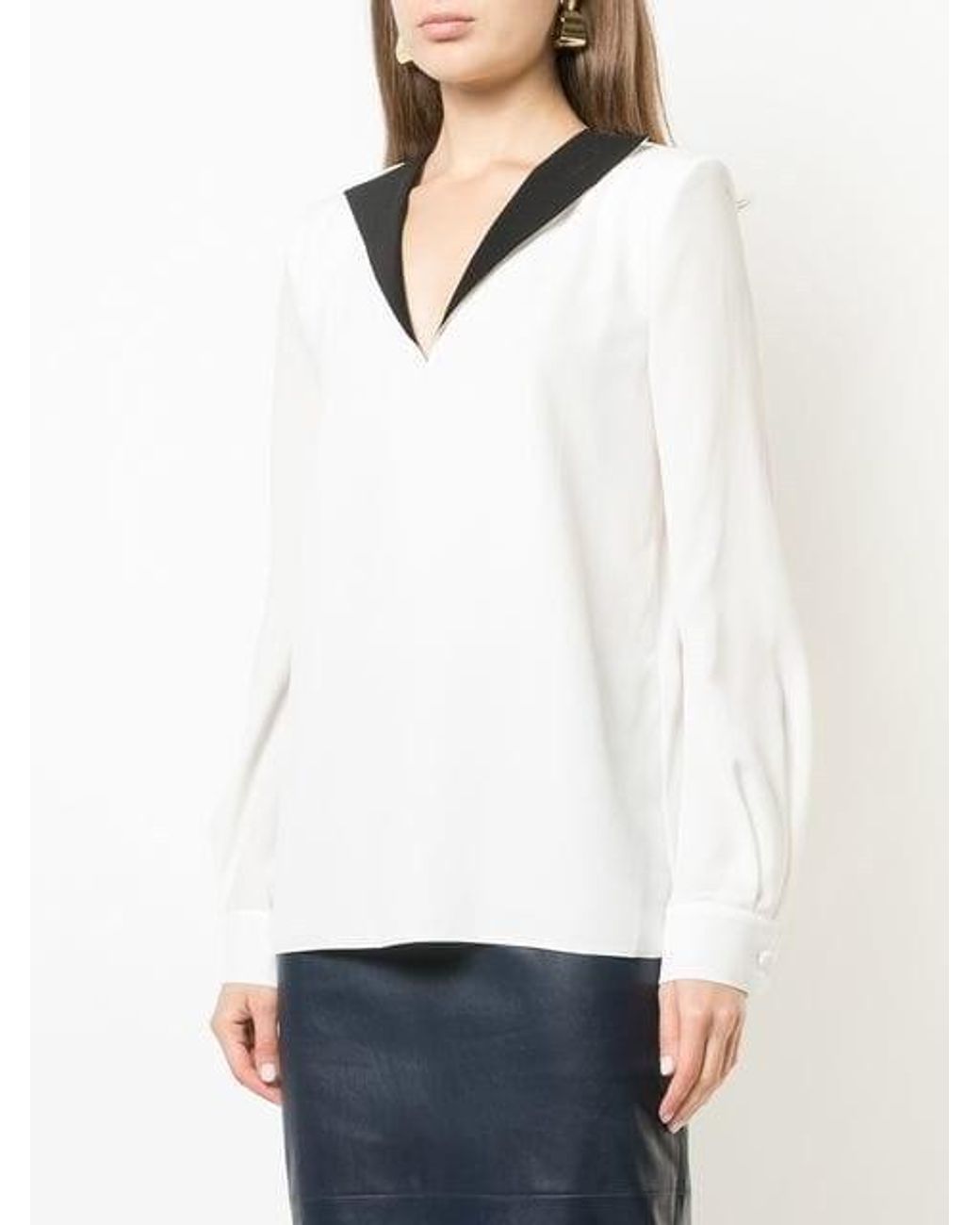 Givenchy White Contrast V-Neck Blouse