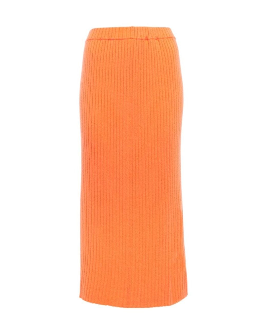 Jardin Des Orangers Orange Ribbed-Knit Cashmere Midi Skirt