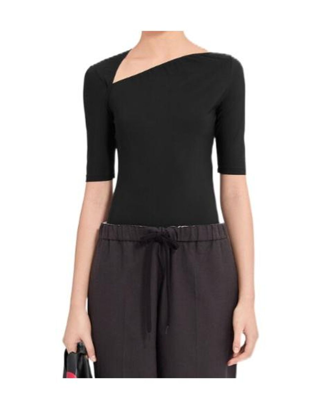 MM6 by Maison Margiela Black Asymmetric Jersey Top