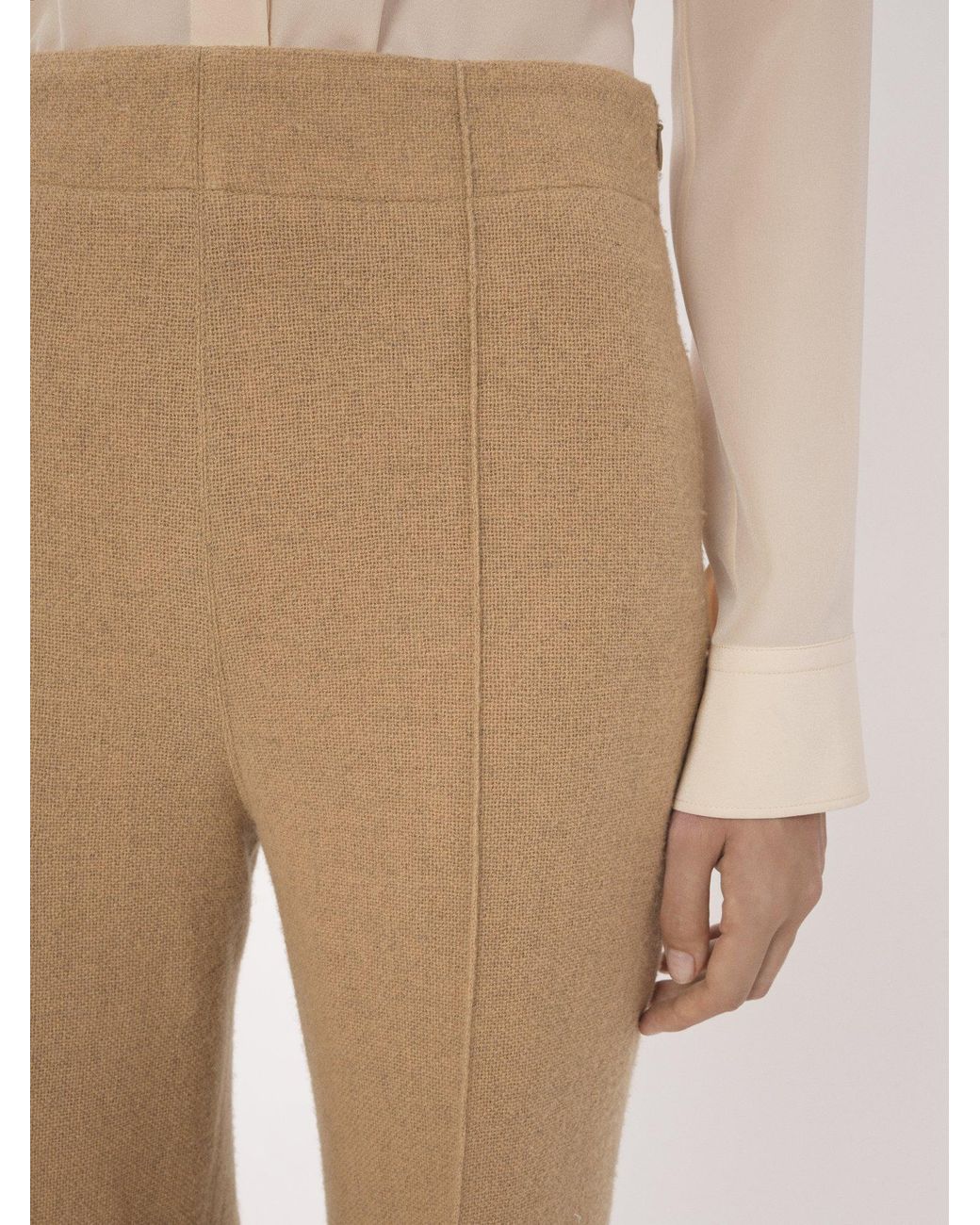 Chloé Natural Wide-Legged Wool Casual Trousers