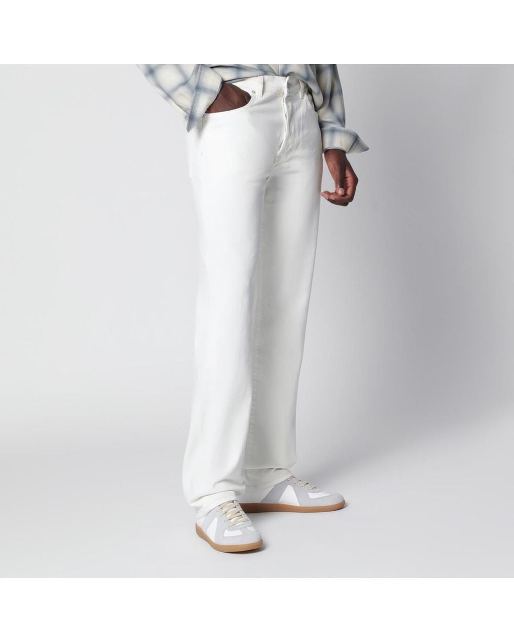 Jeanerica White Logo-Patch Straight-Leg Jeans for men