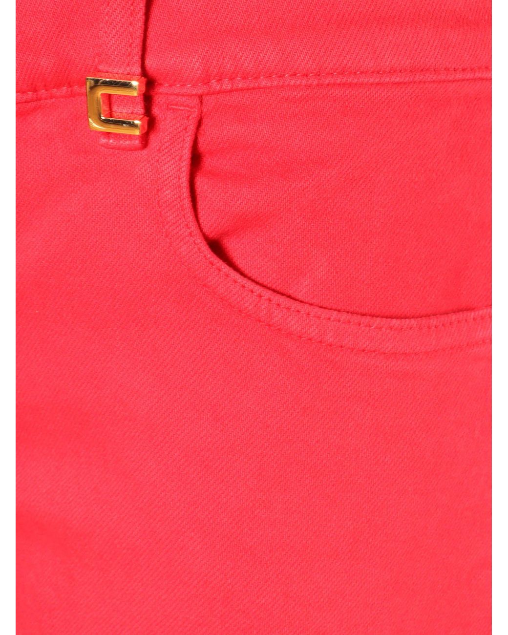 Elisabetta Franchi Red Logo Detailed Dyed Jeans