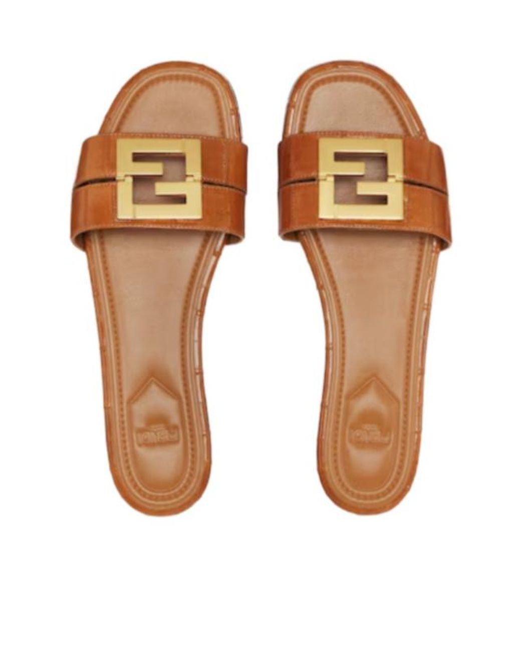 Fendi Brown Ffold Logo Plaque Slides
