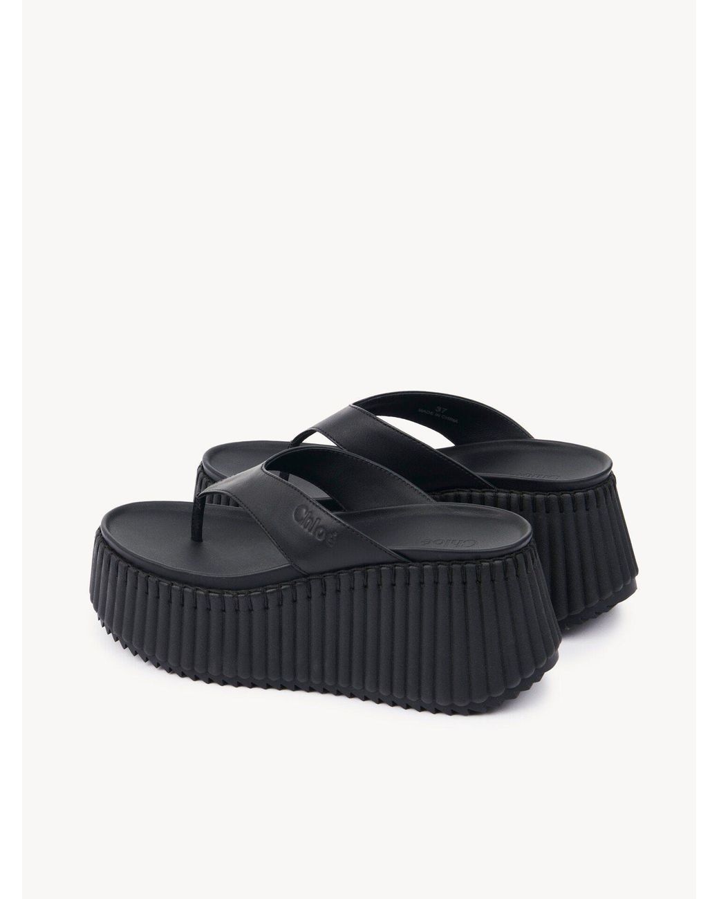 Chloé Black Platform Ridged-Sole Sandals
