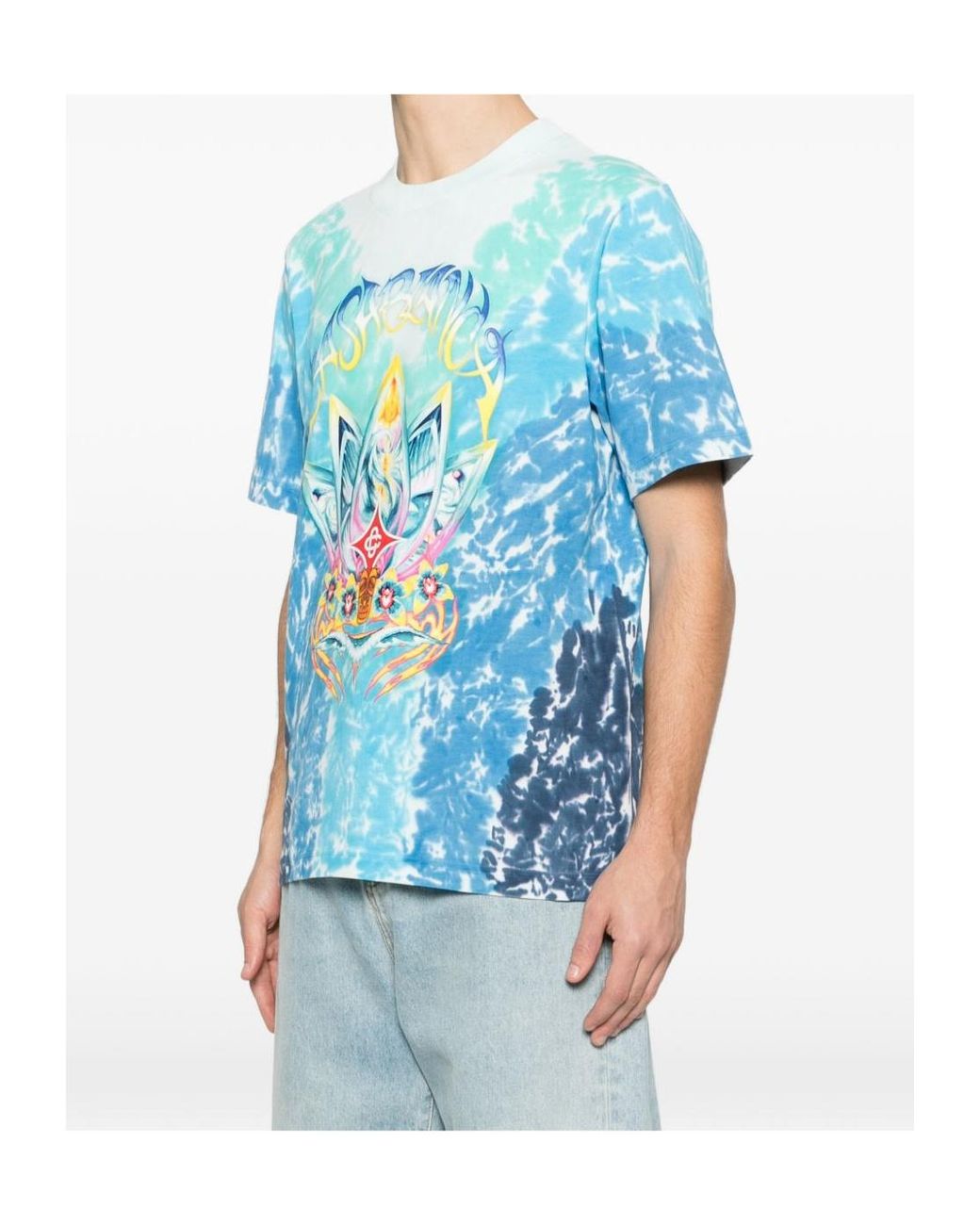 Casablanca Blue Crew-Neck T-Shirt With Tie-Dye Print for men