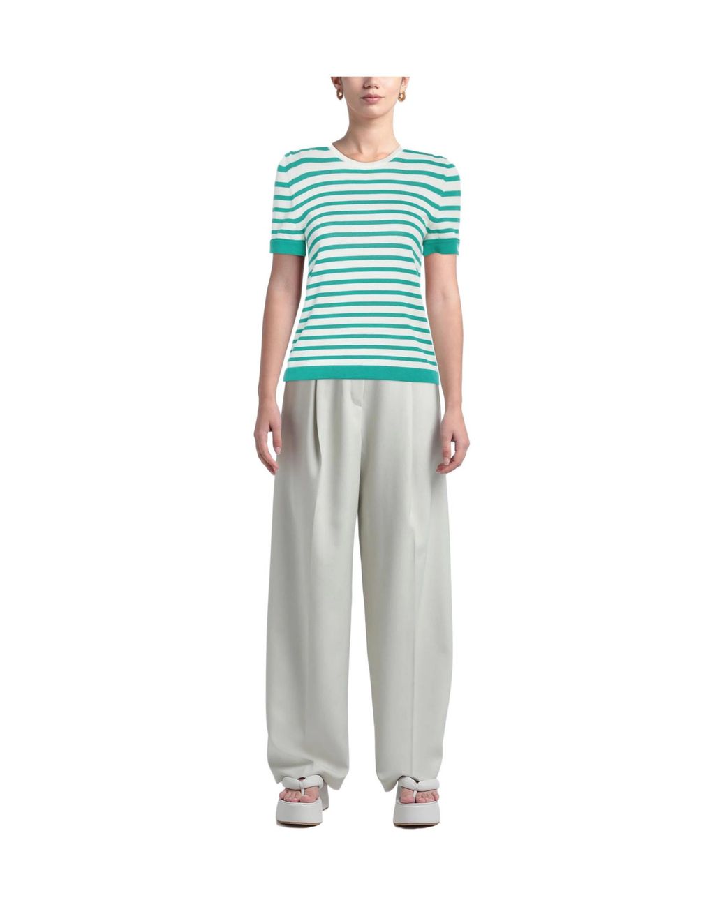 Max Mara Green Striped Short-Sleeved Knitted Top