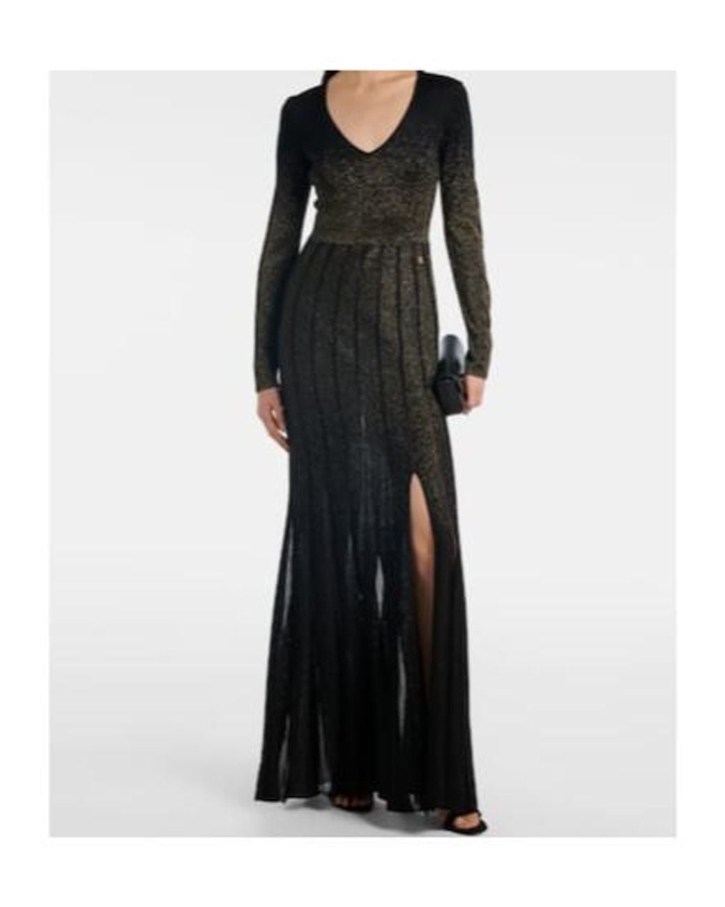 Roberto Cavalli Black Glitter Pleated Gown