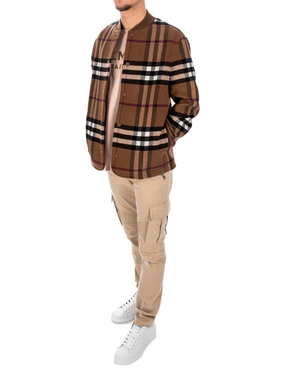 Burberry Brown Check-Pattern Wool Bomber Jacket for men