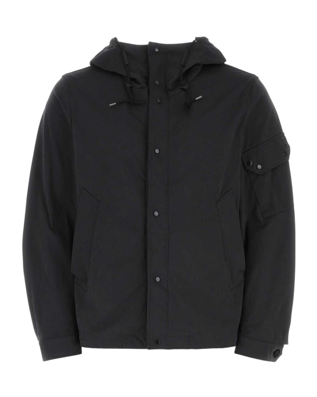 C P Company Black Long-Sleeved Hooded Drawstring Jacket for men