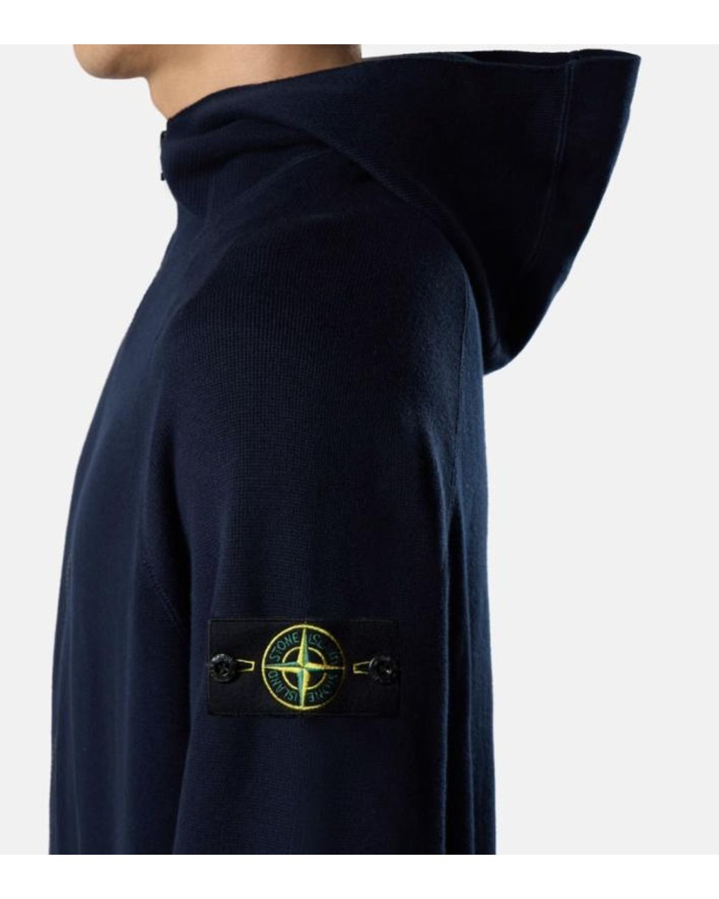 Stone Island Blue Hooded Zipped Cardigan for men