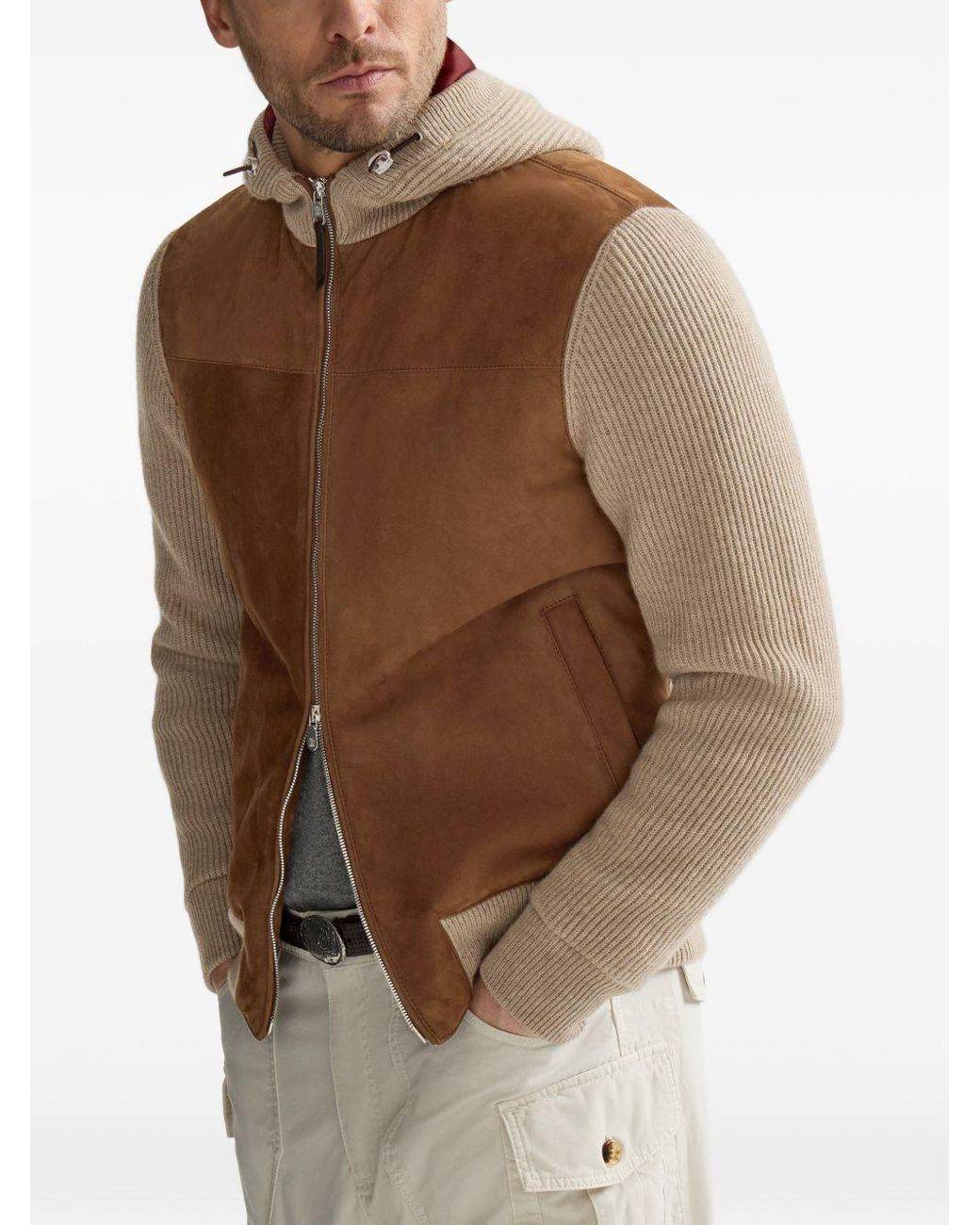 Brunello Cucinelli Brown Zip-Up Hooded Jacket for men