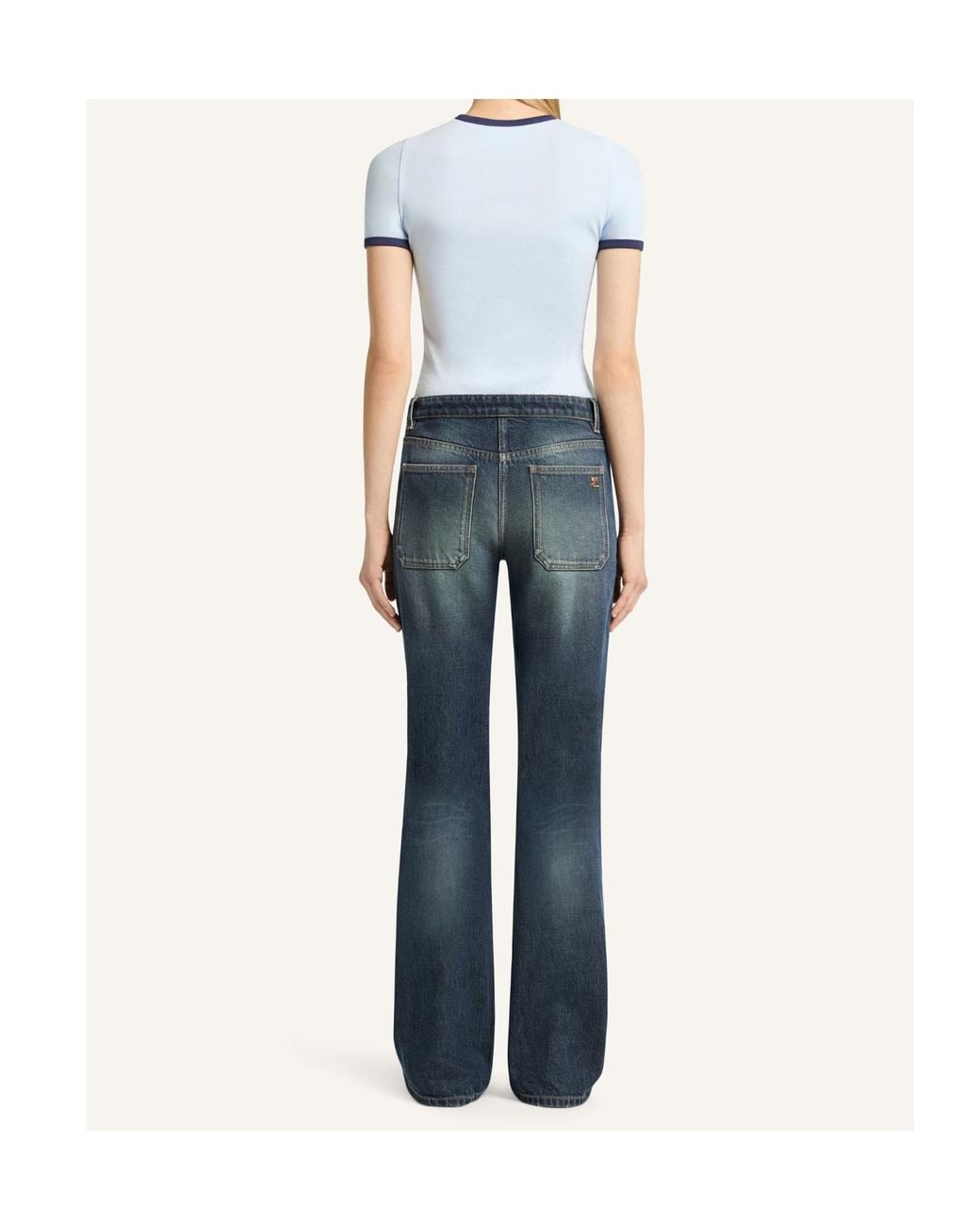Courreges Blue Logo-Embroidered Contrast-Trim T-Shirt