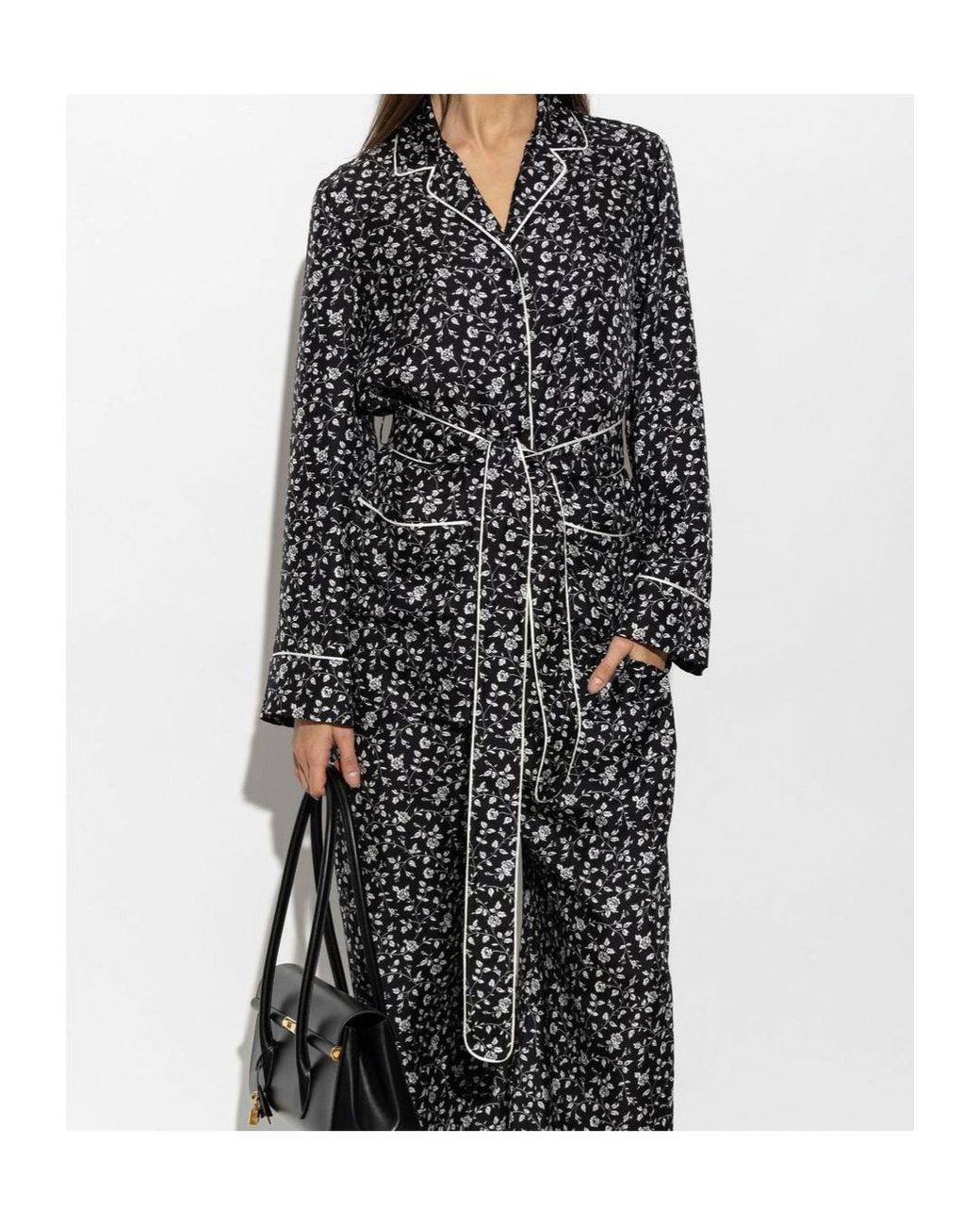 Dolce & Gabbana Black Floral Belted Pajama Shirt