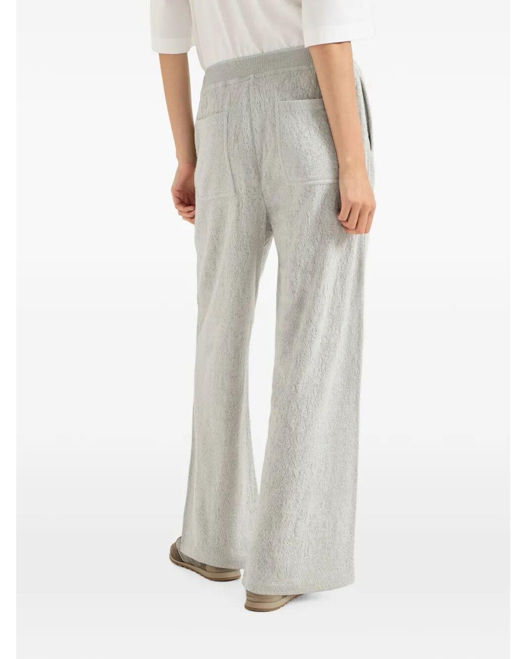 Brunello Cucinelli Gray Lace Flowers Jersey Track Trousers