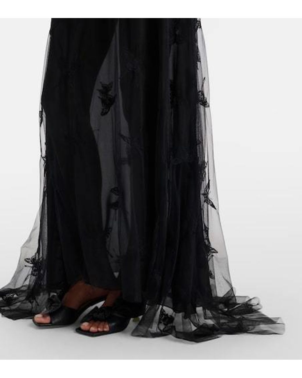 Blumarine Black Embellished Georgette And Lace Maxi Dress
