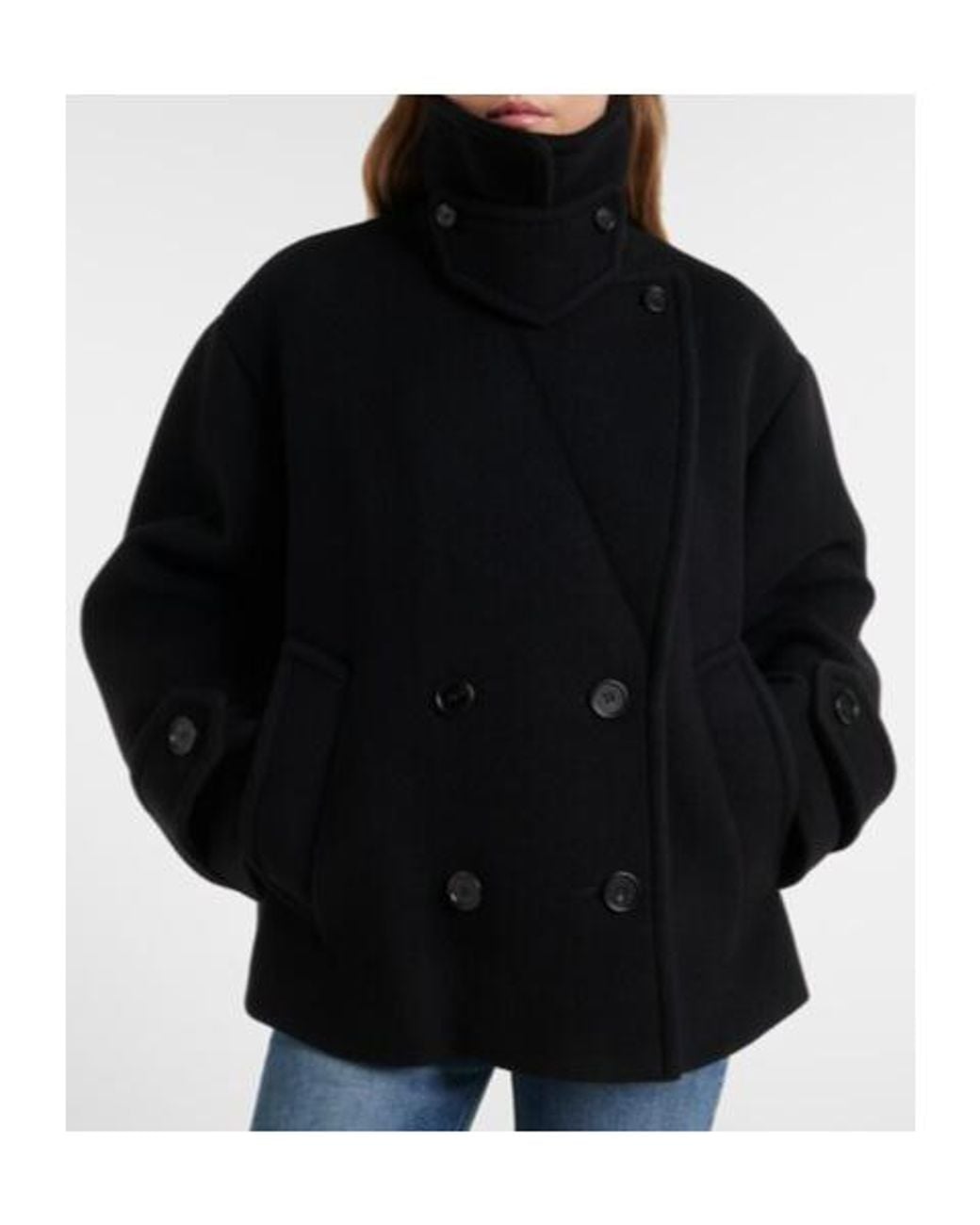 Chloé Black Double-Breasted Wool-Blend Peacoat