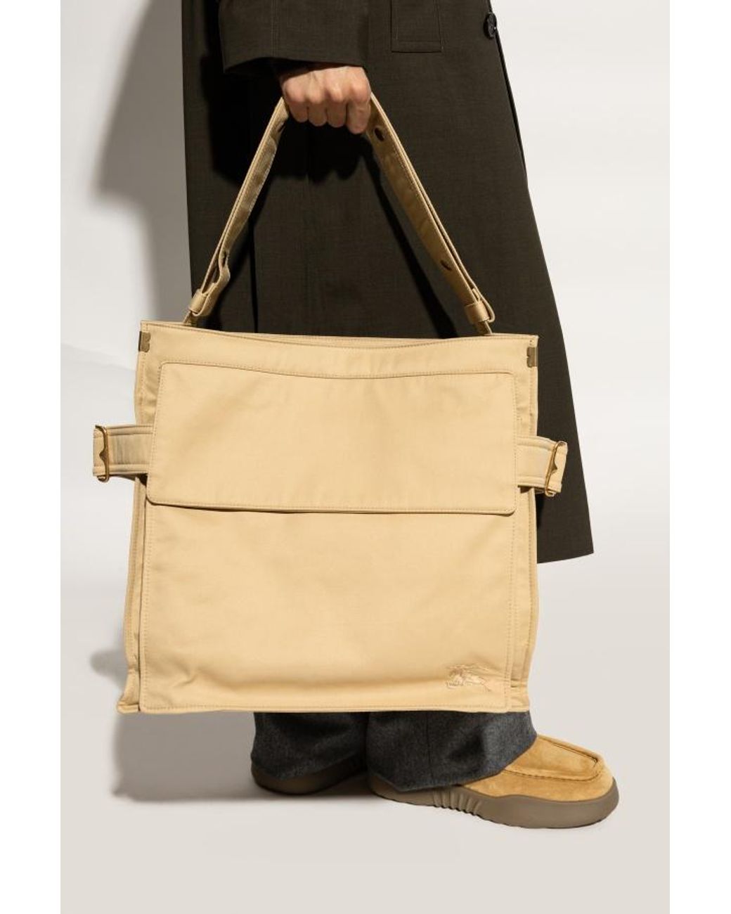 Burberry Natural Logo Embroidered Medium Trench Tote Bag for men