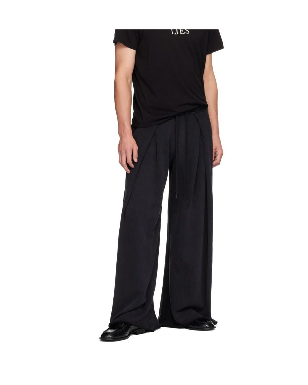 R13 Black Pleated Casual Trousers for men