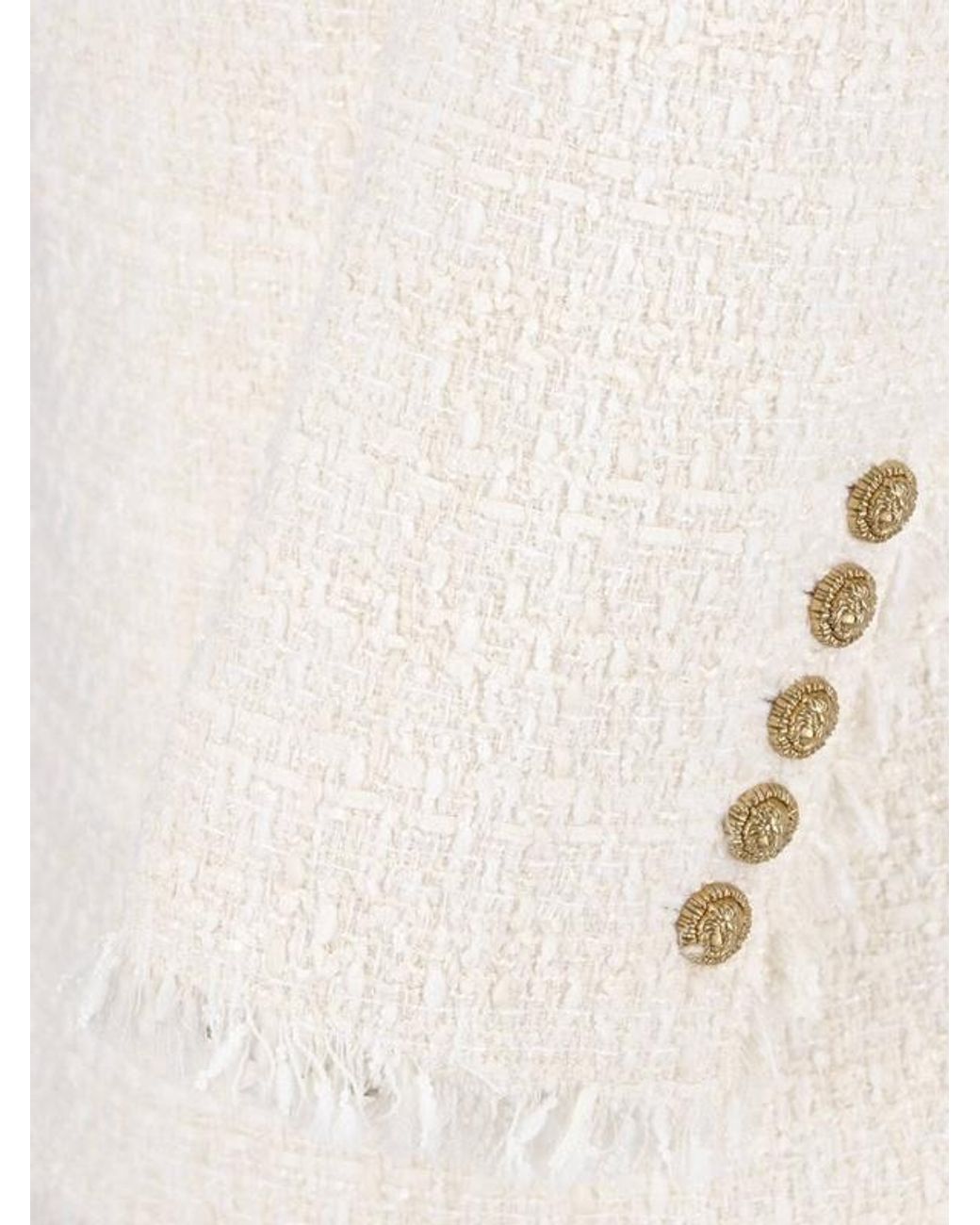 Balmain White Double-Breasted Fringed Trim Jacket
