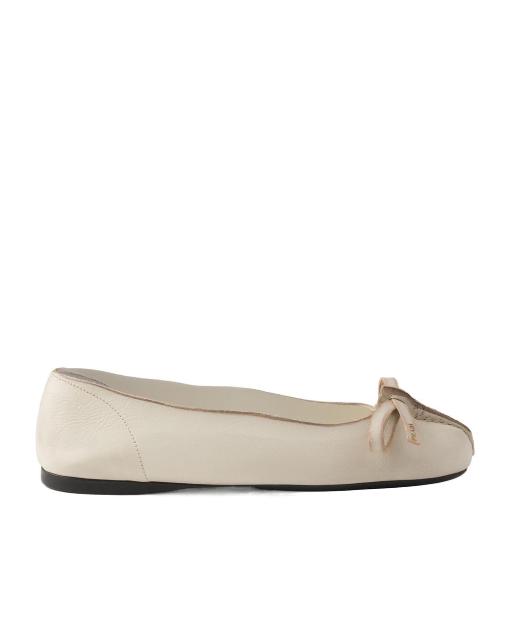 Prada Logo-Print Bow-Motif Ballet Flats in Natural | Lyst UK